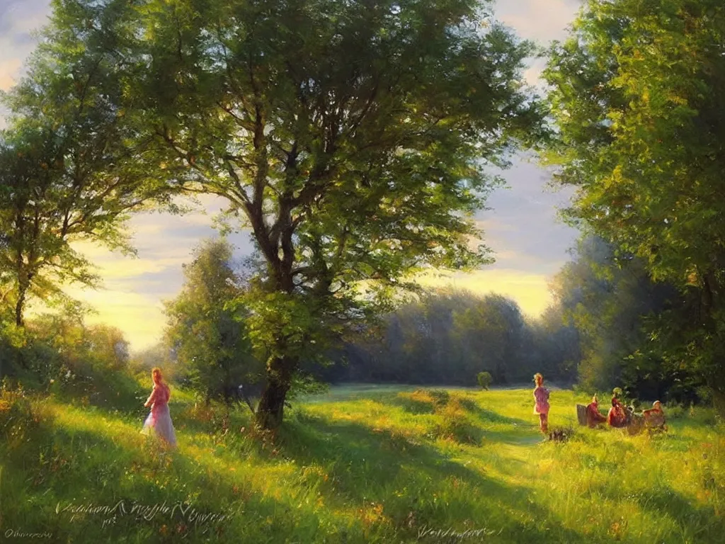 Image similar to A beautiful night in the swedish countryside, painting by Vladimir Volegov