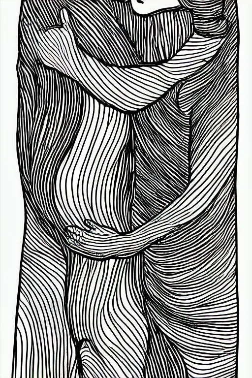 Image similar to graphic line art illustration of a loving hug