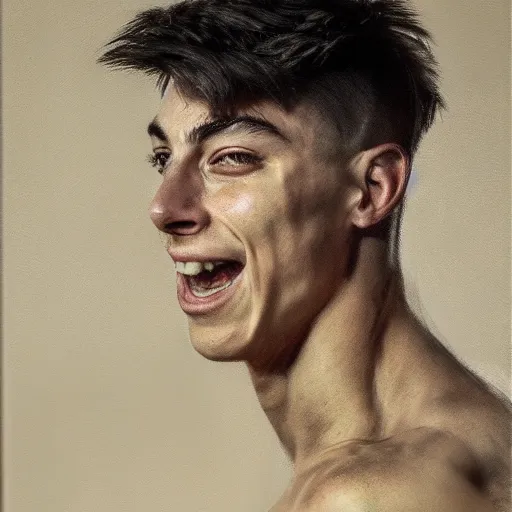 Prompt: muscular smiling kai havertz by ruan jia, portrait