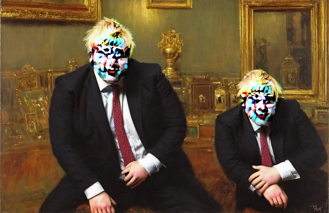 Image similar to portrait of boris johnson!!!!!!!!!!!!!!!!!!!!!!!!!!!, detailed face, detailed painting, detailed no. 1 0 downing street, epic lighting, by ilya repin and phil hale