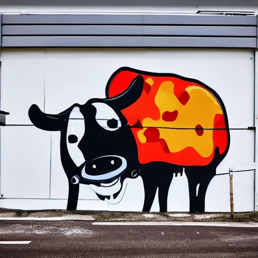 Image similar to cow driving a car, street art style, 4 k