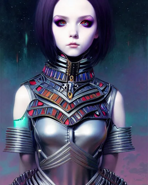 Image similar to portrait of beautiful cute goth girl in warhammer armor, art by kuvshinov ilya and wayne barlowe and gustav klimt and artgerm and wlop