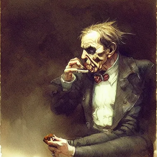 Image similar to ( ( ( ( ( van helping lighting a cigar, gothic, dark. muted colors. ) ) ) ) ) by jean - baptiste monge!!!!!!!!!!!!!!!!!!!!!!!!!!!