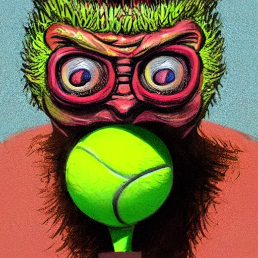 Image similar to portrait, tennis ball monster, chalk, colorful, digital art, fantasy, magic, trending on artstation, ultra detailed, professional illustration by Basil Gogos