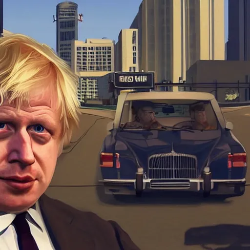 Prompt: boris johnson in gta v, cover art by stephen bliss, boxart, loading screen