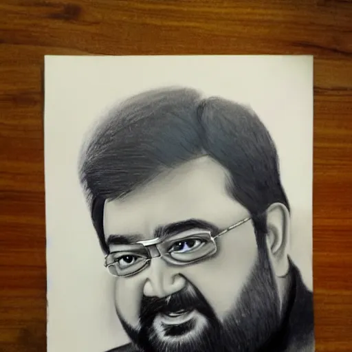 Image similar to graphite sketch of mohanlal