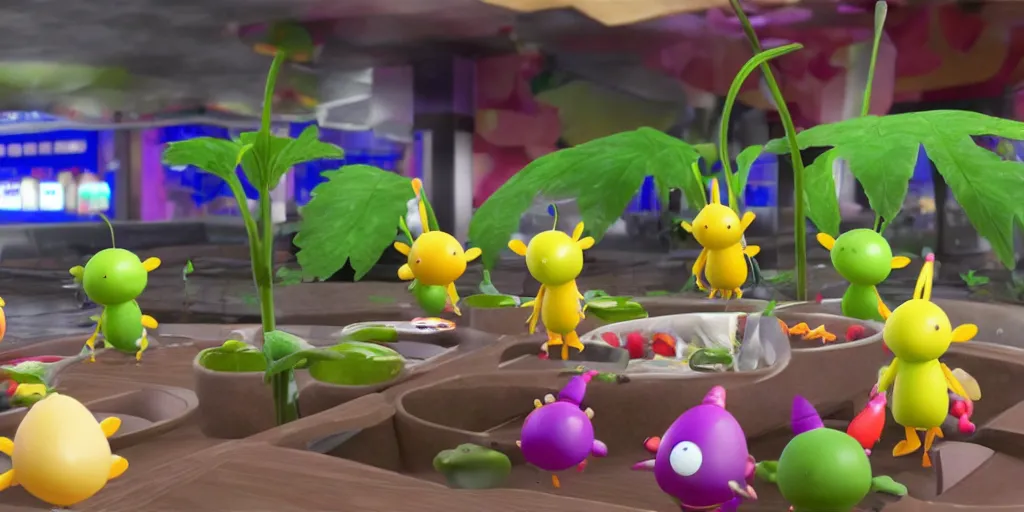 Image similar to pikmin inside of taco bell, realistic, found footage