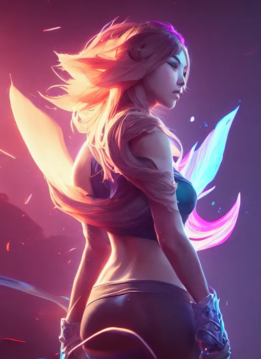 Image similar to v, league of legends splash art, path traced, octane render, highly detailed, high quality, enigmatic lighting, digital painting, hd, alena aenami, lilia alvarado, shinji aramaki, karol bak, alphonse mucha, tom bagshaw, colin searle, artstation, hyperrealism, ray tracing, unreal engine 5