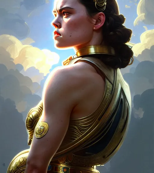 Prompt: ultra realistic illustration, daisy ridley as goddess athena, intricate, elegant, highly detailed, digital painting, artstation, concept art, smooth, sharp focus, illustration, by artgerm and greg rutkowski and alphonse mucha