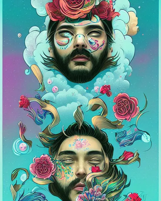 Image similar to flowery face tattoos, by petros afshar, ross tran, peter mohrbacher, tom whalen, underwater bubbly psychedelic clouds