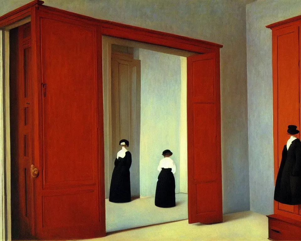 Prompt: achingly beautiful painting of a sophisticated, well - decorated closet by rene magritte, monet, and turner.