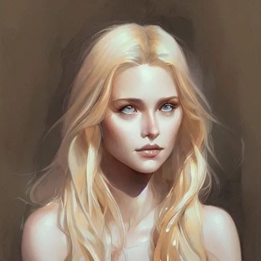 Image similar to light blonde haired girl, portrait, watercolor, artstation, highly detailed, by charlie bowater
