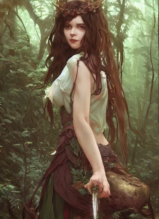 Prompt: a beautiful cute young demon princess in a forest, D&D, fantasy, intricate, cinematic lighting, highly detailed, digital painting, artstation, concept art, smooth, sharp focus, illustration, art by Terry Moore and Greg Rutkowski and Alphonse Mucha