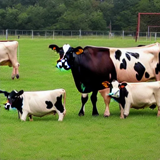 Image similar to cows playing soccer