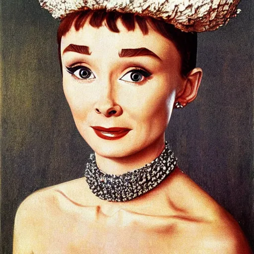 Prompt: audrey hepburn art by jan van eyck