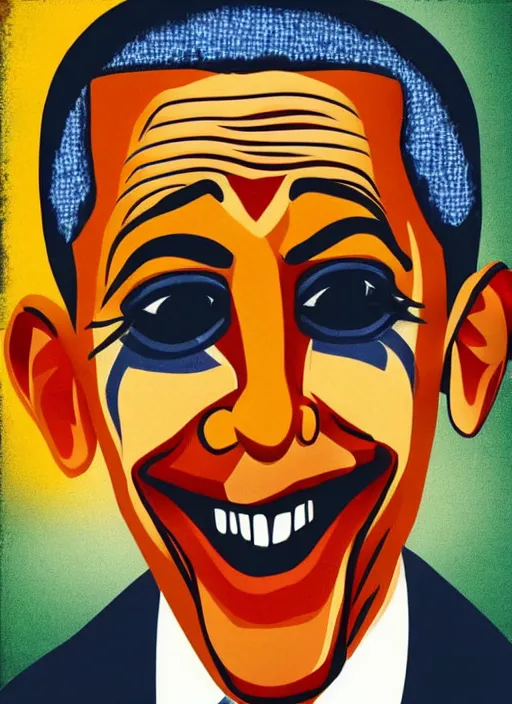 Image similar to barack obama as the joker in the style of ernst ludwig kirchner