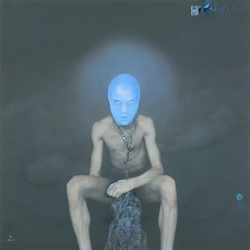 Prompt: bladee album cover made by Zdzisław Beksiński
