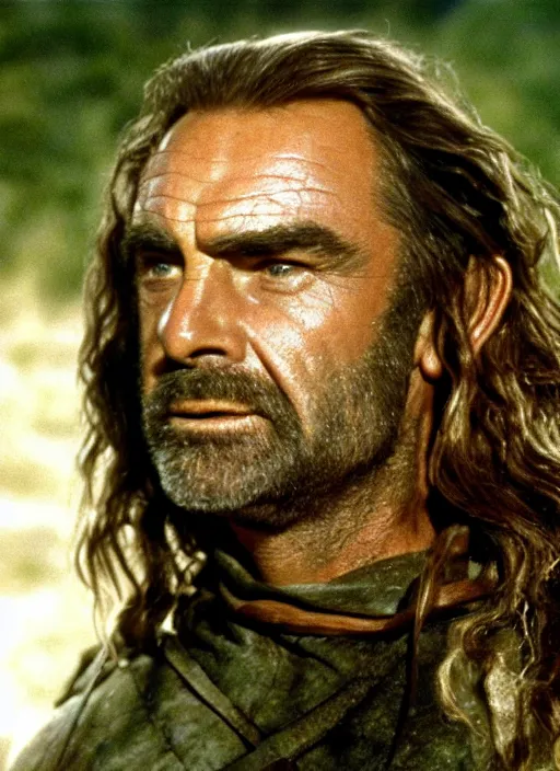 Prompt: film still of Sean Connery as Aragorn in The Lord of the Rings, 4k