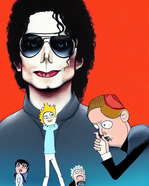 Image similar to portrait of michael jackson in the style of justin roiland. cinematic lighting. style of rick & morty. photographic, photography. by justin roiland