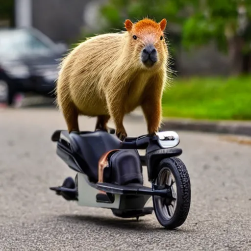 Image similar to capybara riding a razor scooter