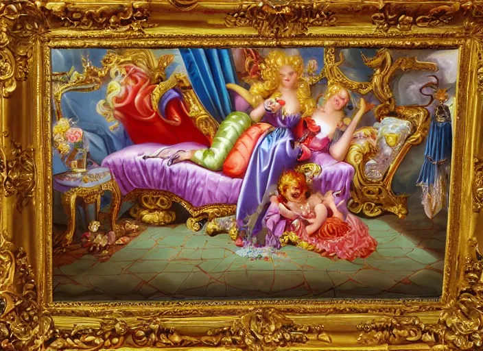 Prompt: baroque rococo painting Royal Fancy Spider Greg Hildebrandt Lisa Frank high detail cute whimsical