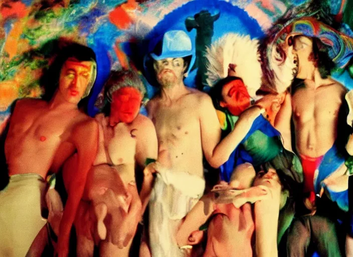 Prompt: still from art house film by alejandro jodorowsky, harmony korine and kenneth anger : : surreal scene in a picturesque setting : : close up of the actors'faces : : cinemascope, technicolor, 8 k