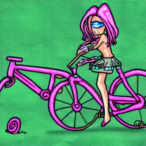 Prompt: the eye of cathulu from terraria but it riding a pink bicycle wearing lady gaga's meat dress