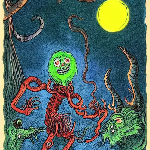 Prompt: Necronomicon illustrated by Dr. Seuss