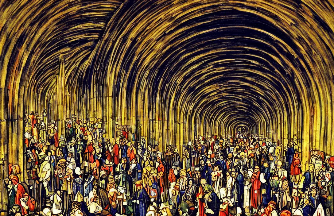 Image similar to pictorial antidote the margins of a gothic illuminated manuscript underground station there is no sense of movement painting by claude gellee