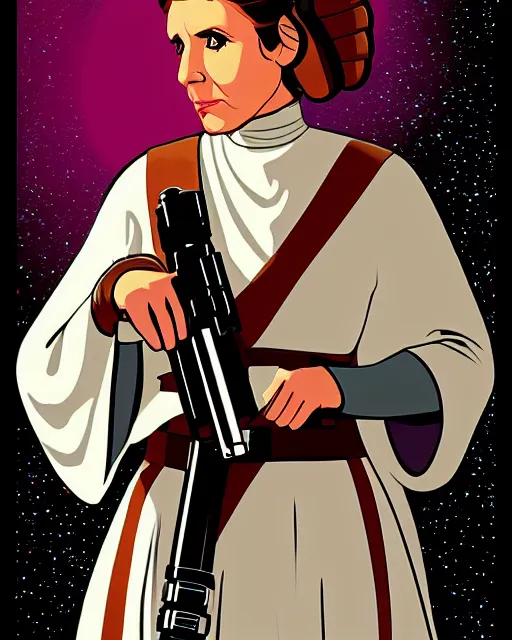 Prompt: princess leia in star wars, 1977, digital art, cdx