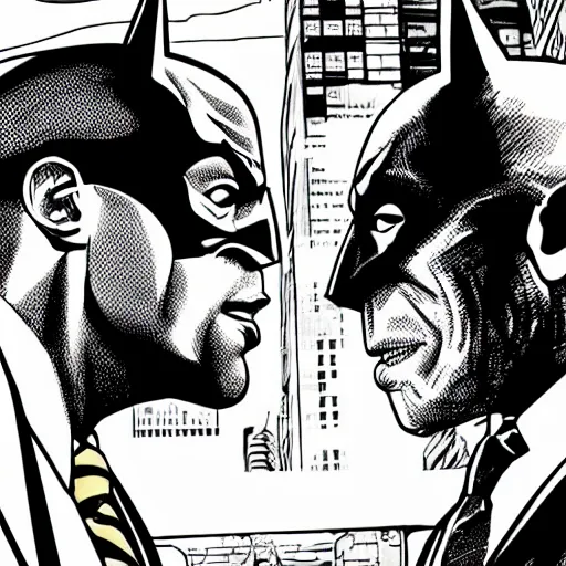 Image similar to batman versus gus fring, poster, movie poster, facing each other, side angle, imax, highly detailed, cel-shaded