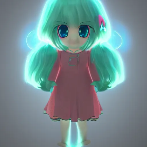 Image similar to cute fumo plush of a girl who is blessed with a magical aura, particle simulation, outline glow, vray