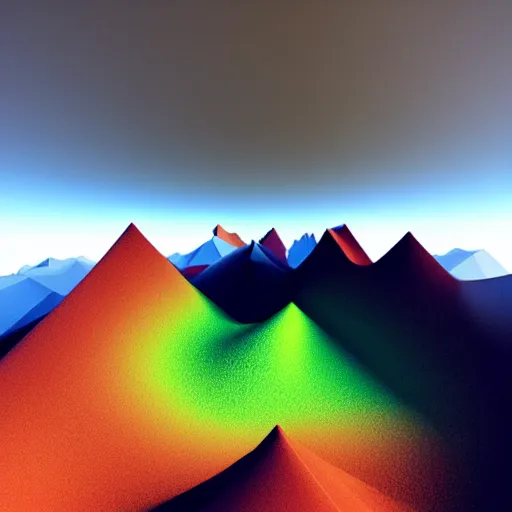 Image similar to abstract computer generated image of a mountain range from a birds eye view perspective, a low poly render by Gabriel Dawe, surrealism, trending on polycount, generative art, low poly, rendered in cinema4d, terragen