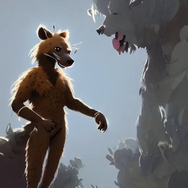 Prompt: a beautiful painting of a handsome anthropomorph brown hyena furry fursona wearing an uniform. character design by cory loftis, fenghua zhong, ryohei hase, ismail inceoglu and ruan jia. artstation, volumetric light, detailed, photorealistic, rendered in octane