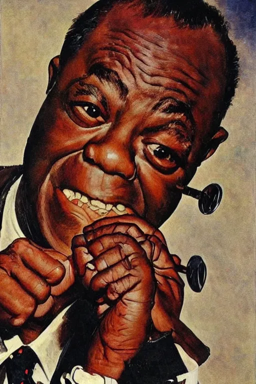 Prompt: “portrait of Louis Armstrong, by Norman Rockwell”