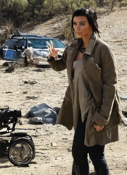 Image similar to movie still of kim kardashian in the tv show breaking bad.