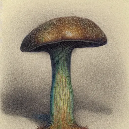 Image similar to a hybrid between a mushroom and a couch, insanely detailed, studio light, gustav dore, colored pencil