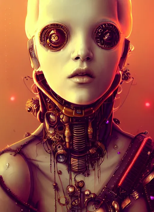 Image similar to soft lustrous hard tech ivory biotech raver gutter punk cyborg bioweapon, golden ratio, details, sci - fi, dark fantasy, cyberpunk, intricate, decadent, ornate, highly detailed, digital painting, octane render, 8 k, artstation, concept art, smooth, sharp focus, illustration, art by artgerm, loish, wlop