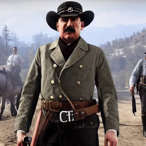 Prompt: Adolf Hitler in red dead redemption 2