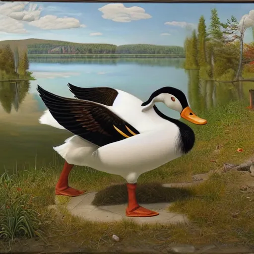 Image similar to a duck on the prowl oil painting kent monkman