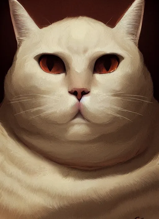 Image similar to digital _ painting _ of _ a really obese cat _ by _ filipe _ pagliuso _ and _ justin _ gerard _ symmetric _ fantasy _ highly _ detailed _ realistic _ intricate _ port