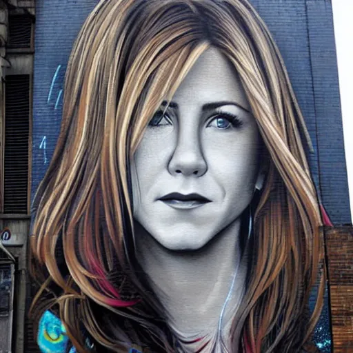 Image similar to Street-art portrait of Jennifer Aniston in style of Etam Cru