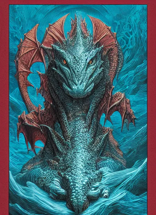 Image similar to a photographic portrait of a dragon by gustave dore and raphael lacoste and dan mumford, trending on artstation, a leopard - like sea beast, a two - horned earth beast, natural earth tone colors, cerulean blue, cyan, red