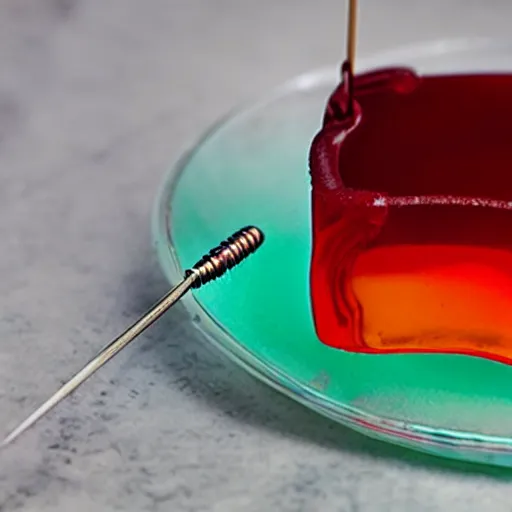 Prompt: photo of a sewing needle stuck in jello