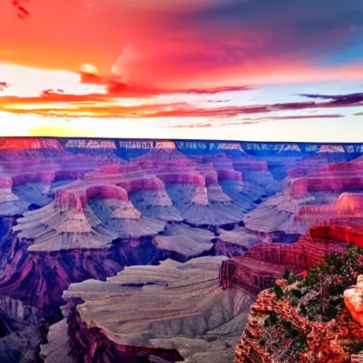 Image similar to sunset above grand canyon, beautiful landscape, high detail, instagram photo, professional dslr photo, creative composition, beautiful composition