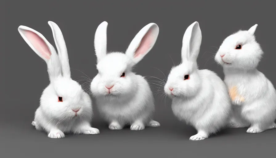 Prompt: Cute smiling small white rabbits, hyperdetailed, artstation, cgsociety, 8k