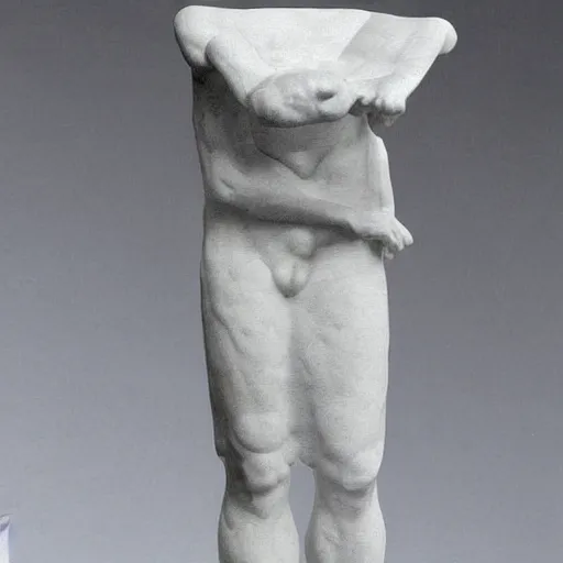 Image similar to A print. A rip in spacetime. Did this device in his hand open a portal to another dimension or reality?! marble statue, gray by Frank Lloyd Wright unplanned, distorted
