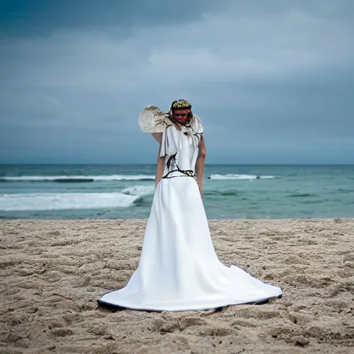 Image similar to White wedding dress on the beach photo