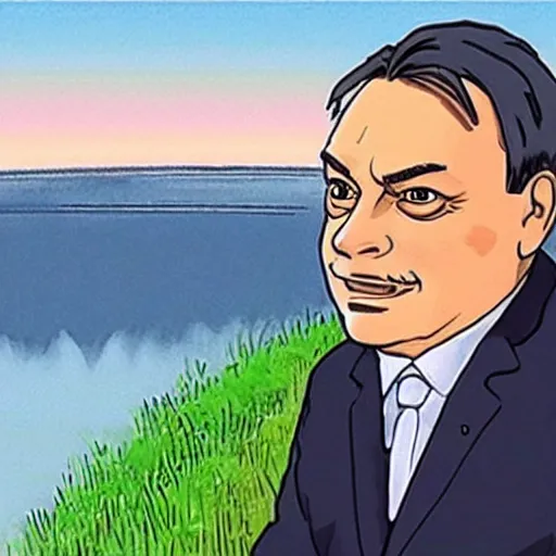 Prompt: Viktor Orban as drawn by Studio Ghibli ,