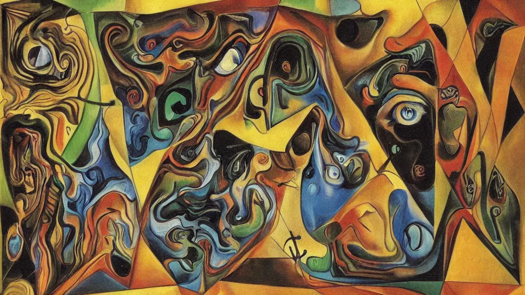 Prompt: psycho-n-autistic totem worshipping, 4K, Symbolism, colorized, by collaboration of Salvador Dali, Van Gogh and M. C. Escher
